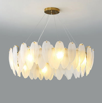 Elegant Glass Feather Chandelier - Unique Design & Adjustable Height