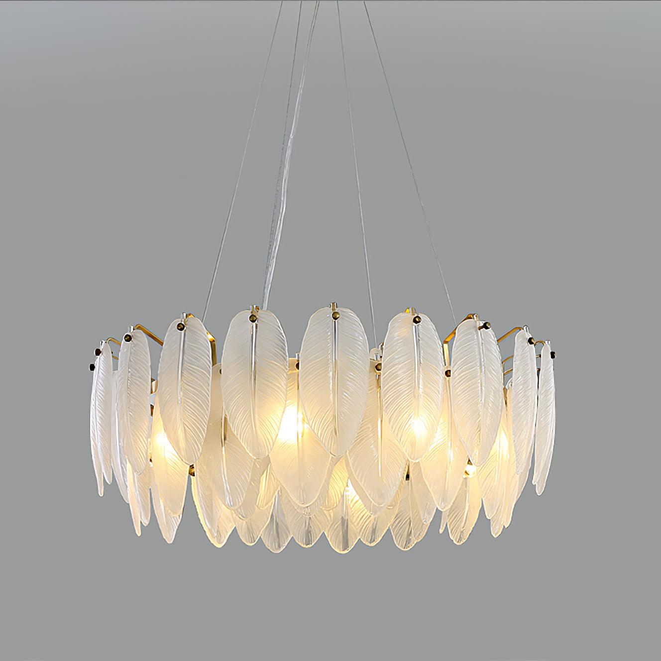 Elegant Glass Feather Chandelier - Unique Design & Adjustable Height