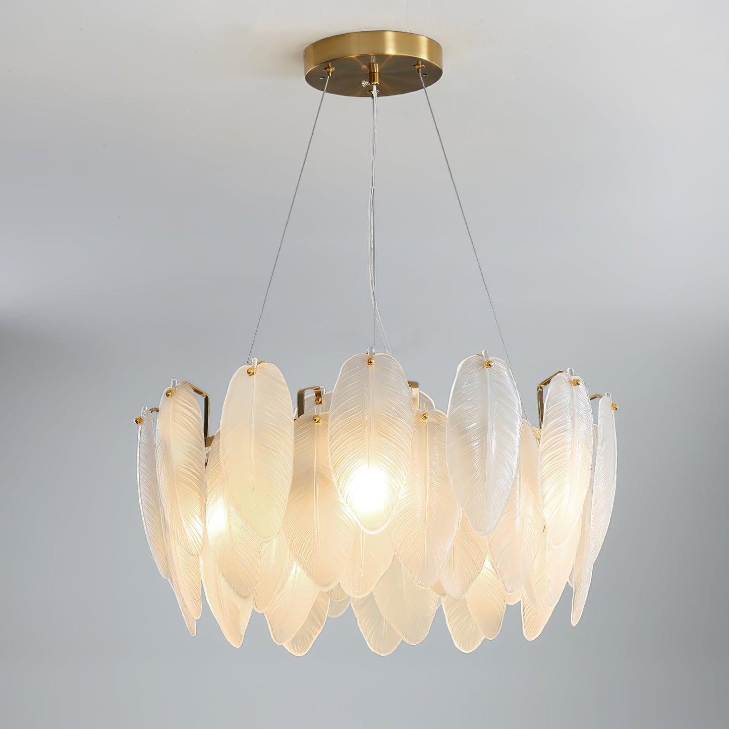 Elegant Glass Feather Chandelier - Unique Design & Adjustable Height