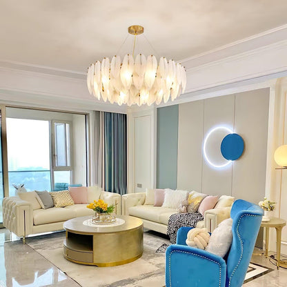 Elegant Glass Feather Chandelier - Unique Design & Adjustable Height