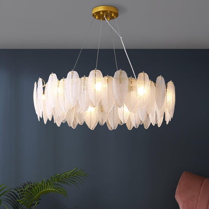 Elegant Glass Feather Chandelier - Unique Design & Adjustable Height