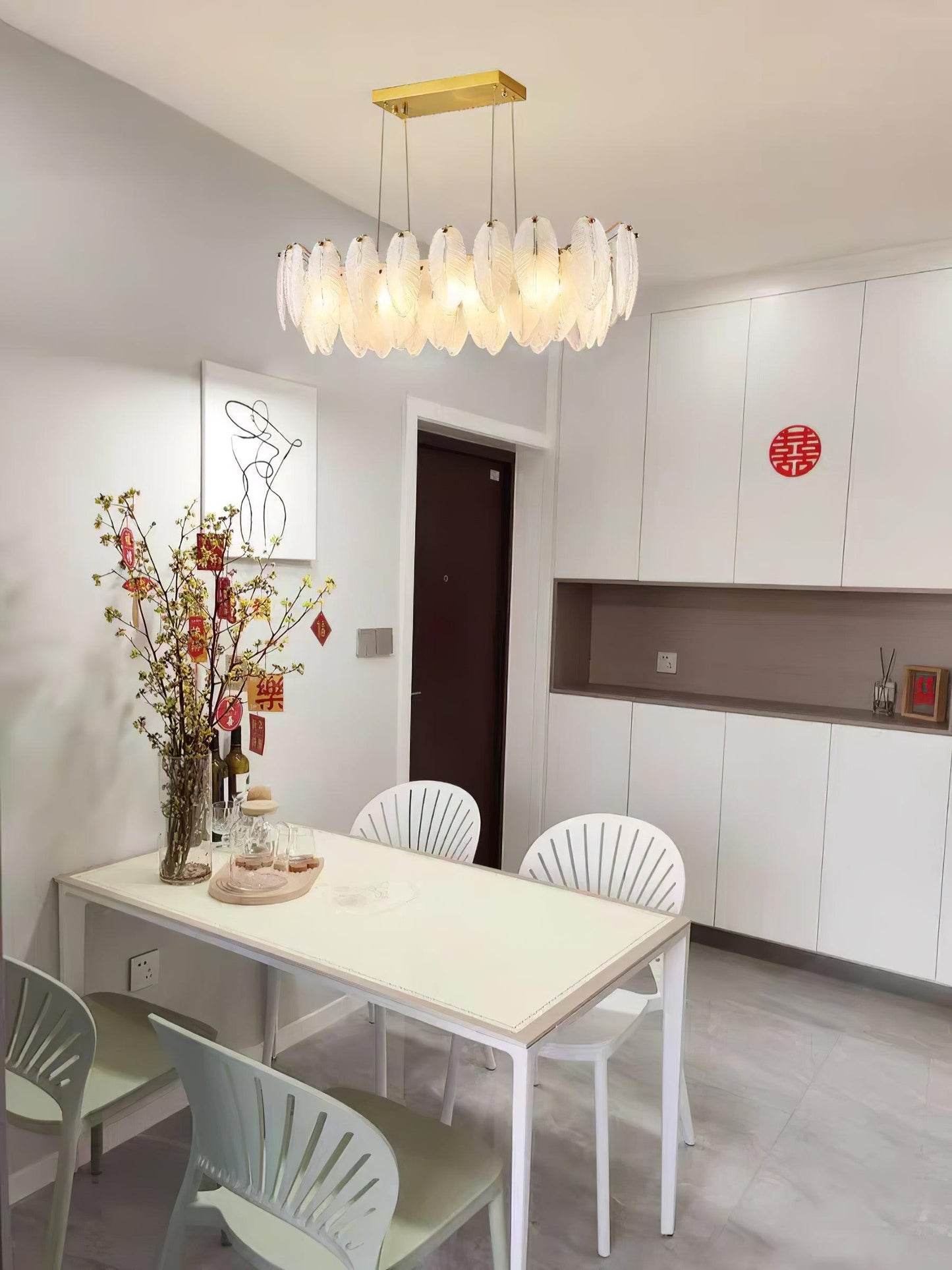 Elegant Glass Feather Chandelier - Unique Design & Adjustable Height
