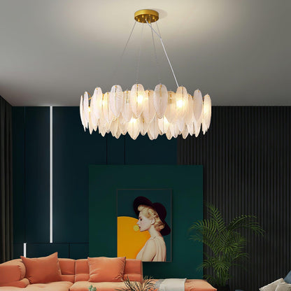 Elegant Glass Feather Chandelier - Unique Design & Adjustable Height