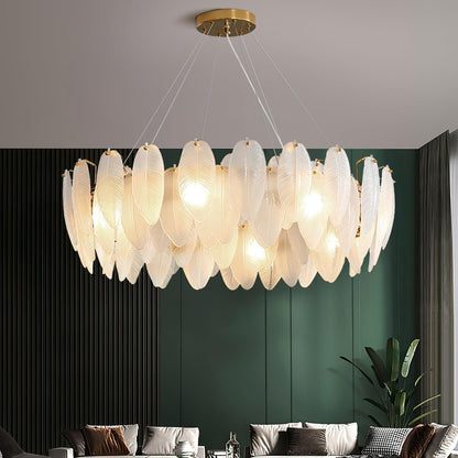 Elegant Glass Feather Chandelier - Unique Design & Adjustable Height