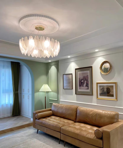 Elegant Glass Feather Chandelier - Unique Design & Adjustable Height