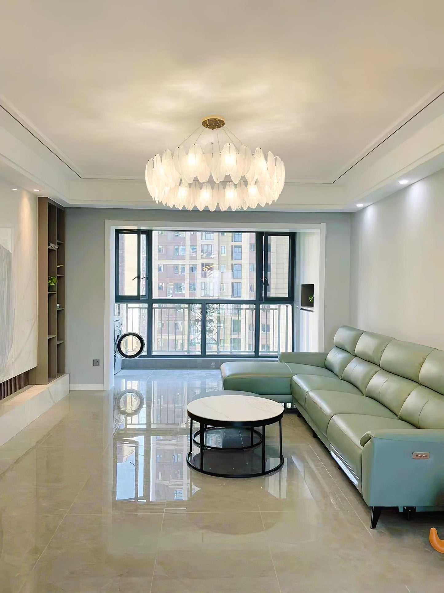 Elegant Glass Feather Chandelier - Unique Design & Adjustable Height