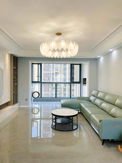 Elegant Glass Feather Chandelier - Unique Design & Adjustable Height