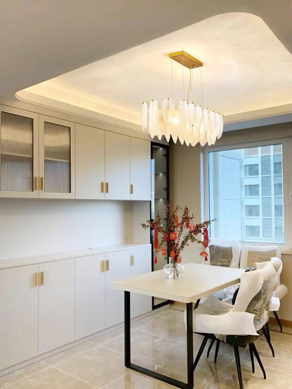 Elegant Glass Feather Chandelier - Unique Design & Adjustable Height