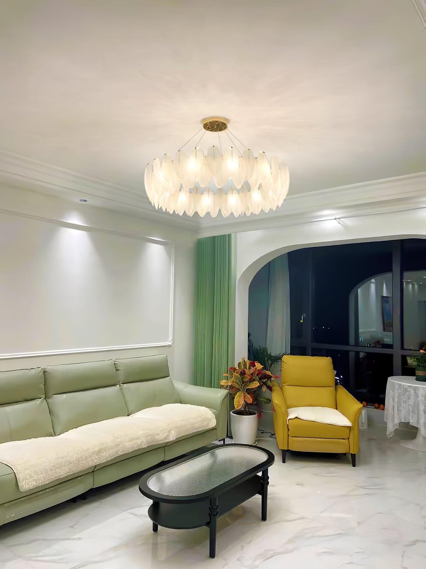 Elegant Glass Feather Chandelier - Unique Design & Adjustable Height