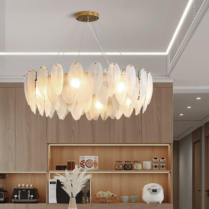 Elegant Glass Feather Chandelier - Unique Design & Adjustable Height