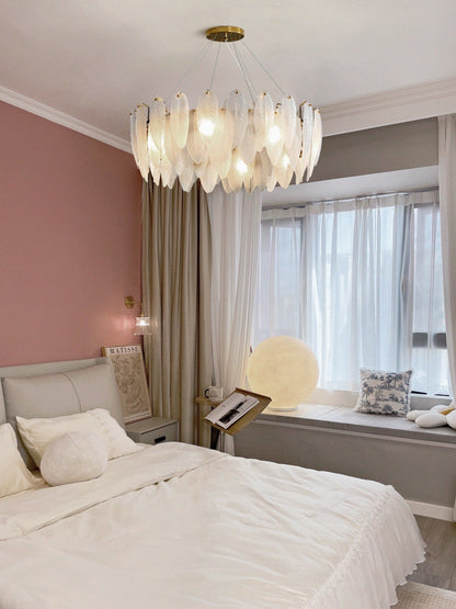 Elegant Glass Feather Chandelier - Unique Design & Adjustable Height