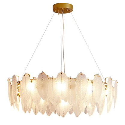 Elegant Glass Feather Chandelier - Unique Design & Adjustable Height