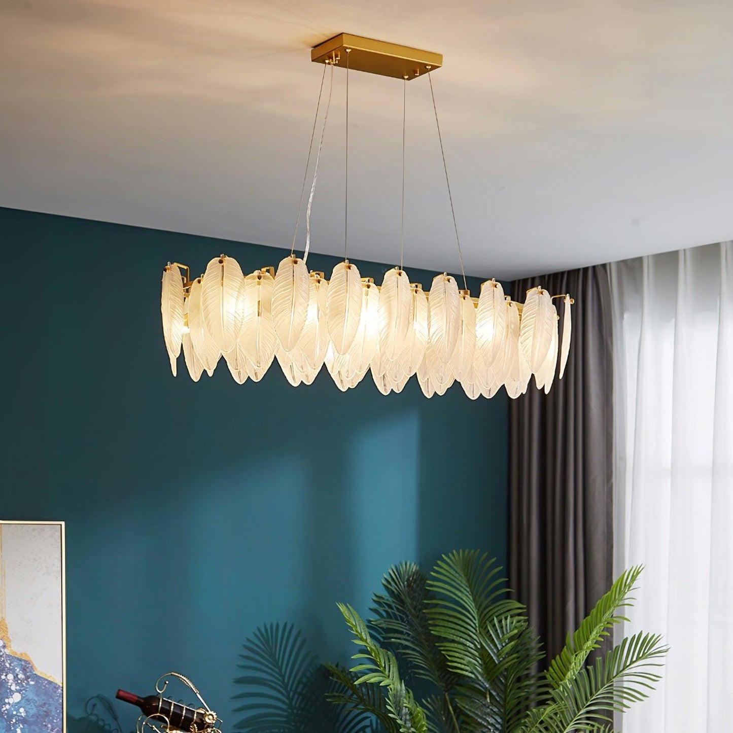 Elegant Glass Feather Chandelier - Unique Design & Adjustable Height