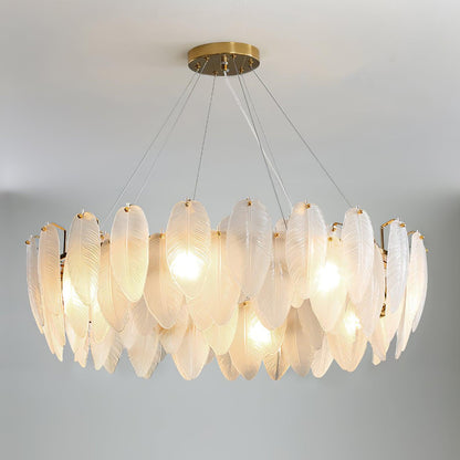 Elegant Glass Feather Chandelier - Unique Design & Adjustable Height