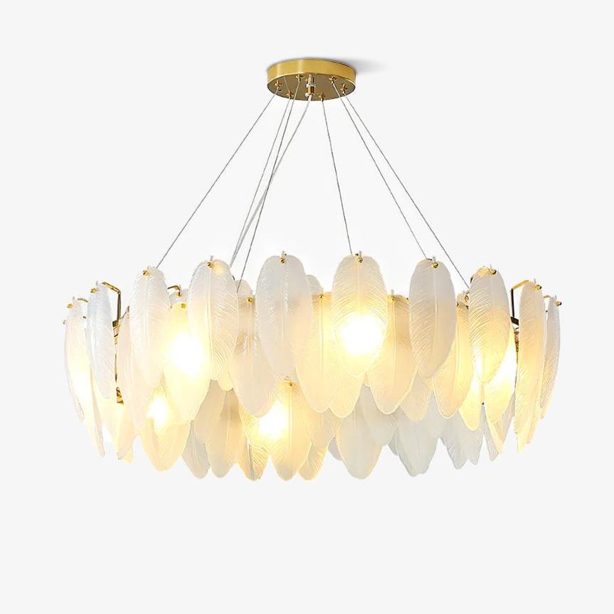 Elegant Glass Feather Chandelier - Unique Design & Adjustable Height
