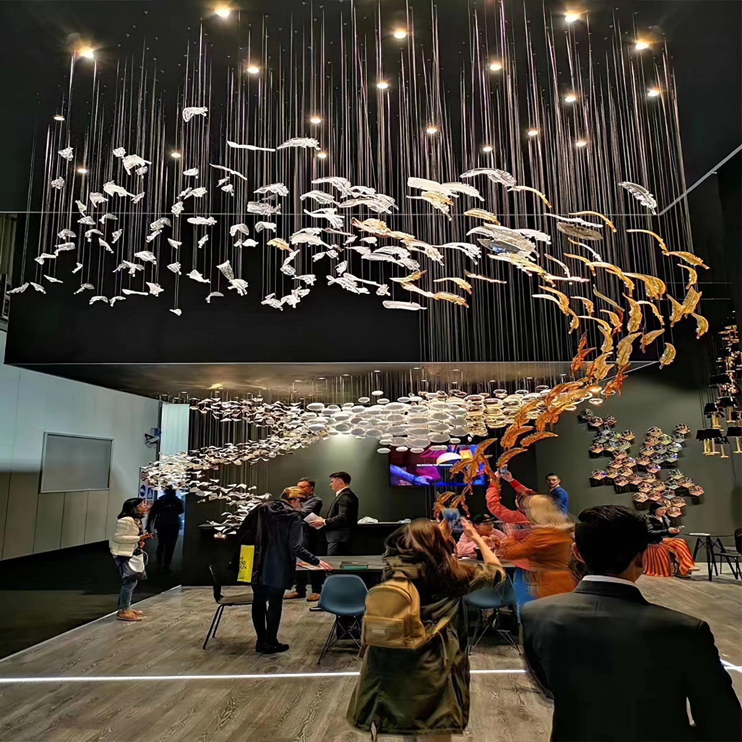 Elegant Glass Feathers Flying Chandelier with Adjustable Lighting and