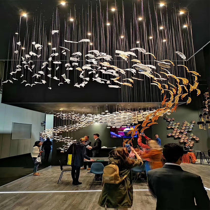 Elegant Glass Feathers Flying Chandelier with Adjustable Lighting and