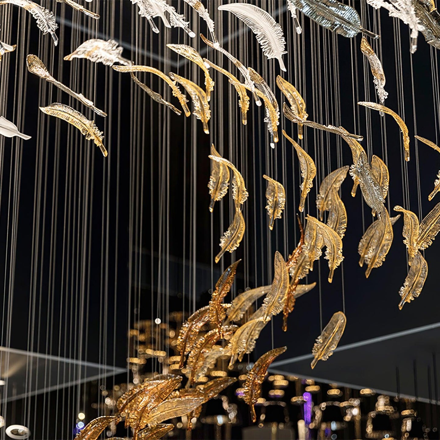 Elegant Glass Feathers Flying Chandelier with Adjustable Lighting and