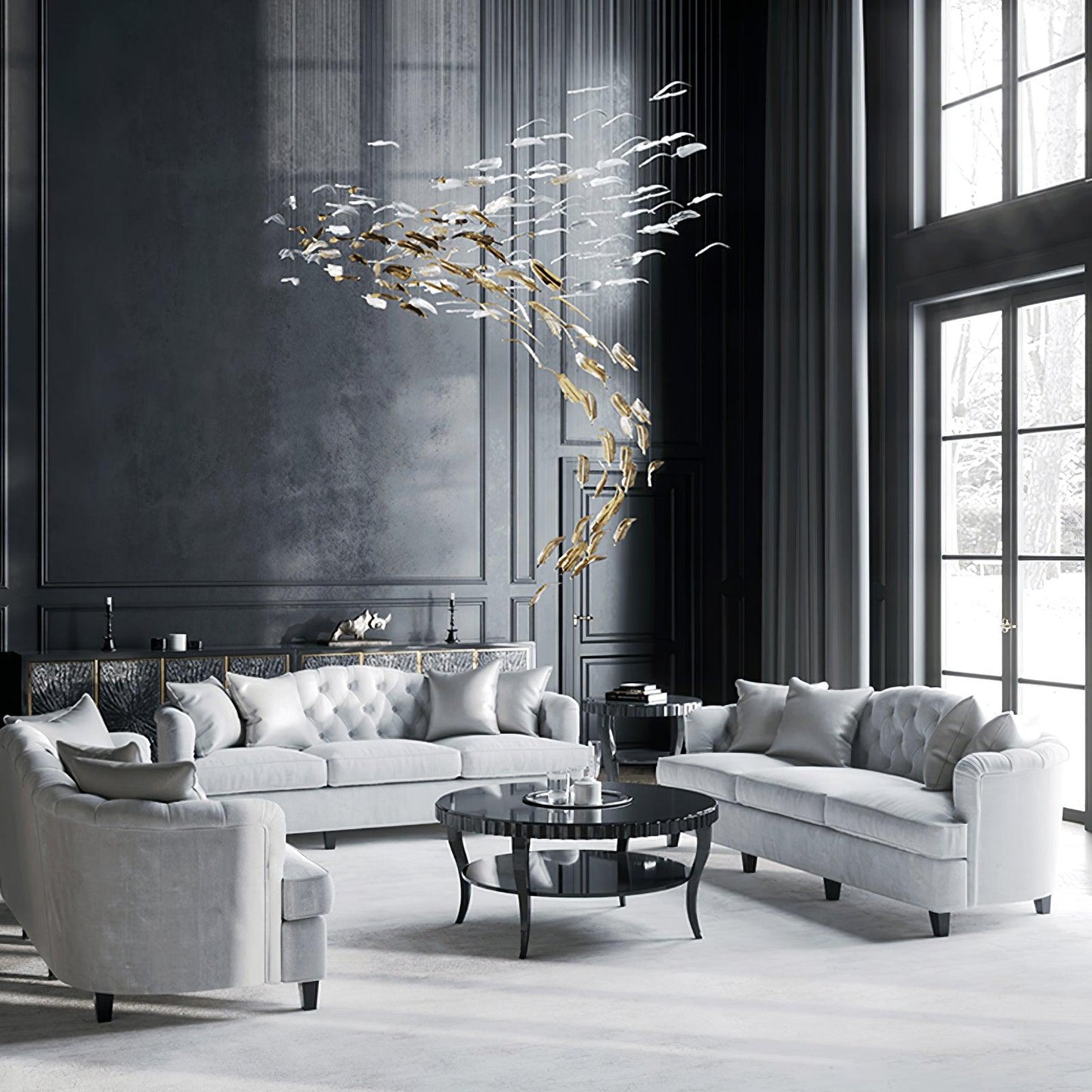 Elegant Glass Feathers Flying Chandelier with Adjustable Lighting and