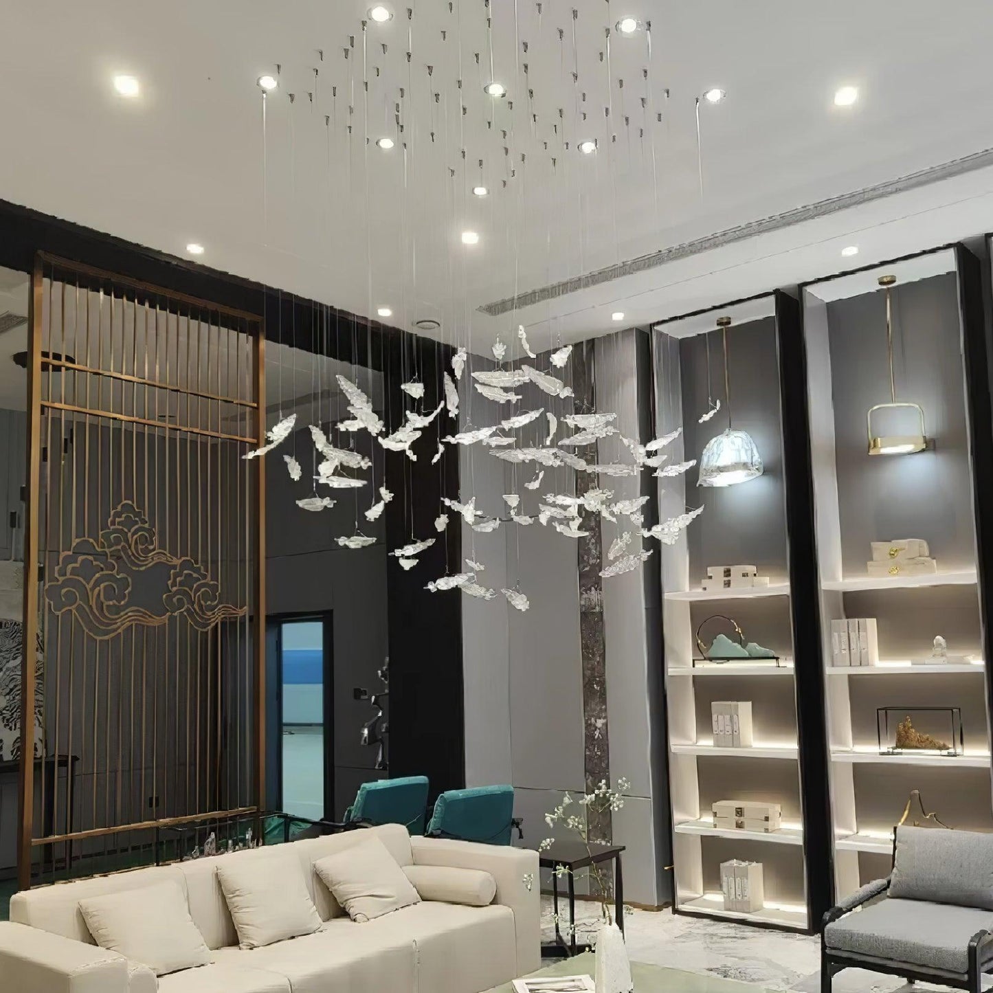 Elegant Glass Feathers Flying Chandelier with Adjustable Lighting and