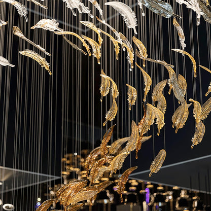 Elegant Glass Feathers Flying Chandelier with Adjustable Lighting and
