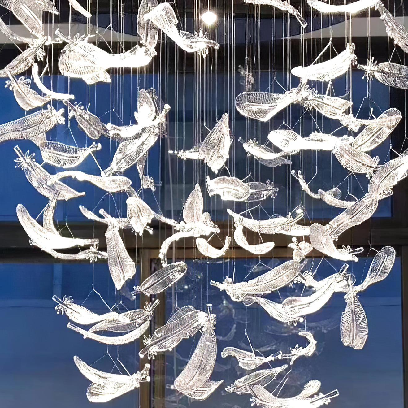 Elegant Glass Feathers Flying Chandelier with Adjustable Lighting and