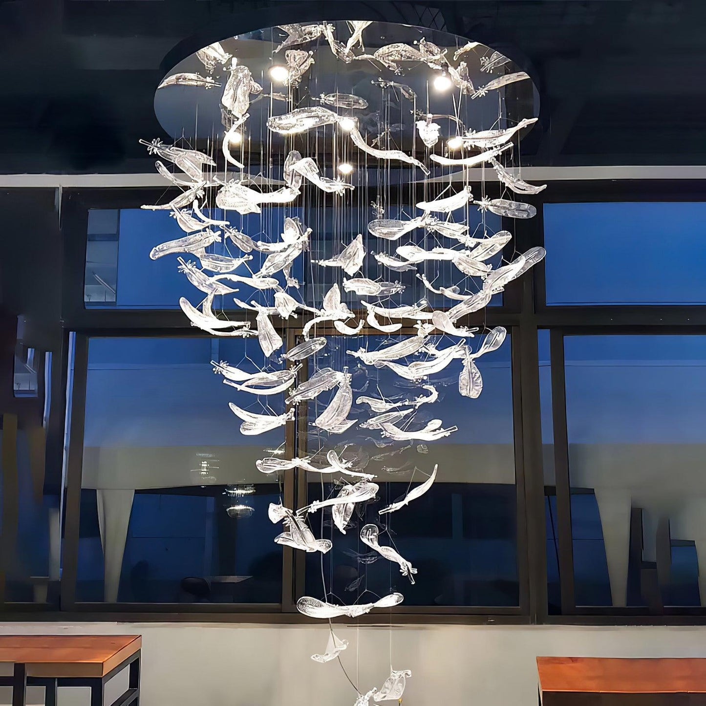 Elegant Glass Feathers Flying Chandelier with Adjustable Lighting and