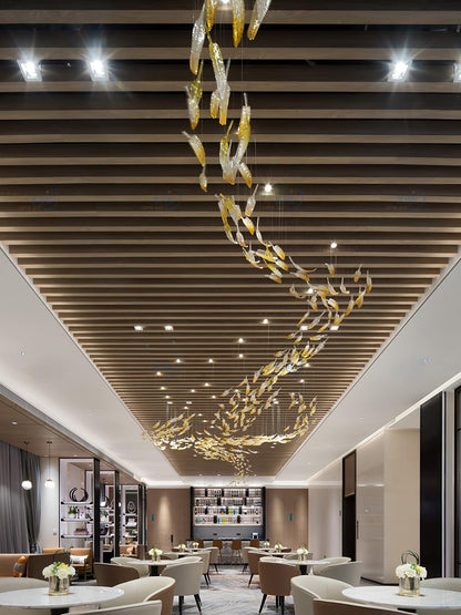 Elegant Glass Feathers Flying Chandelier with Adjustable Lighting and
