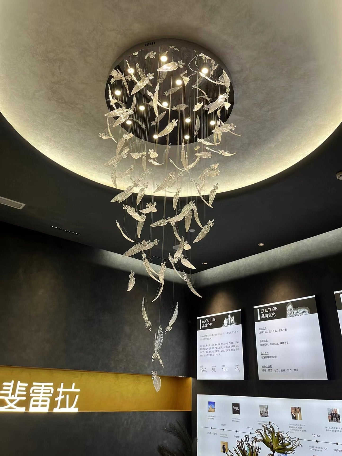 Elegant Glass Feathers Flying Chandelier with Adjustable Lighting and