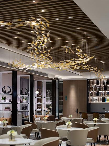 Elegant Glass Feathers Flying Chandelier with Adjustable Lighting and