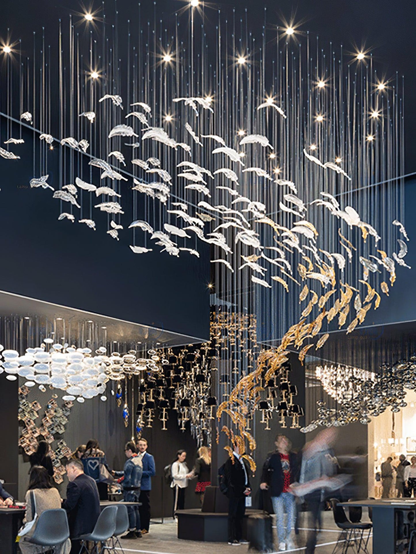 Elegant Glass Feathers Flying Chandelier with Adjustable Lighting and