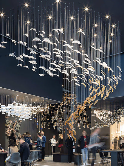 Elegant Glass Feathers Flying Chandelier with Adjustable Lighting and