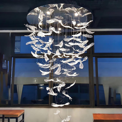 Elegant Glass Feathers Flying Chandelier with Adjustable Lighting and