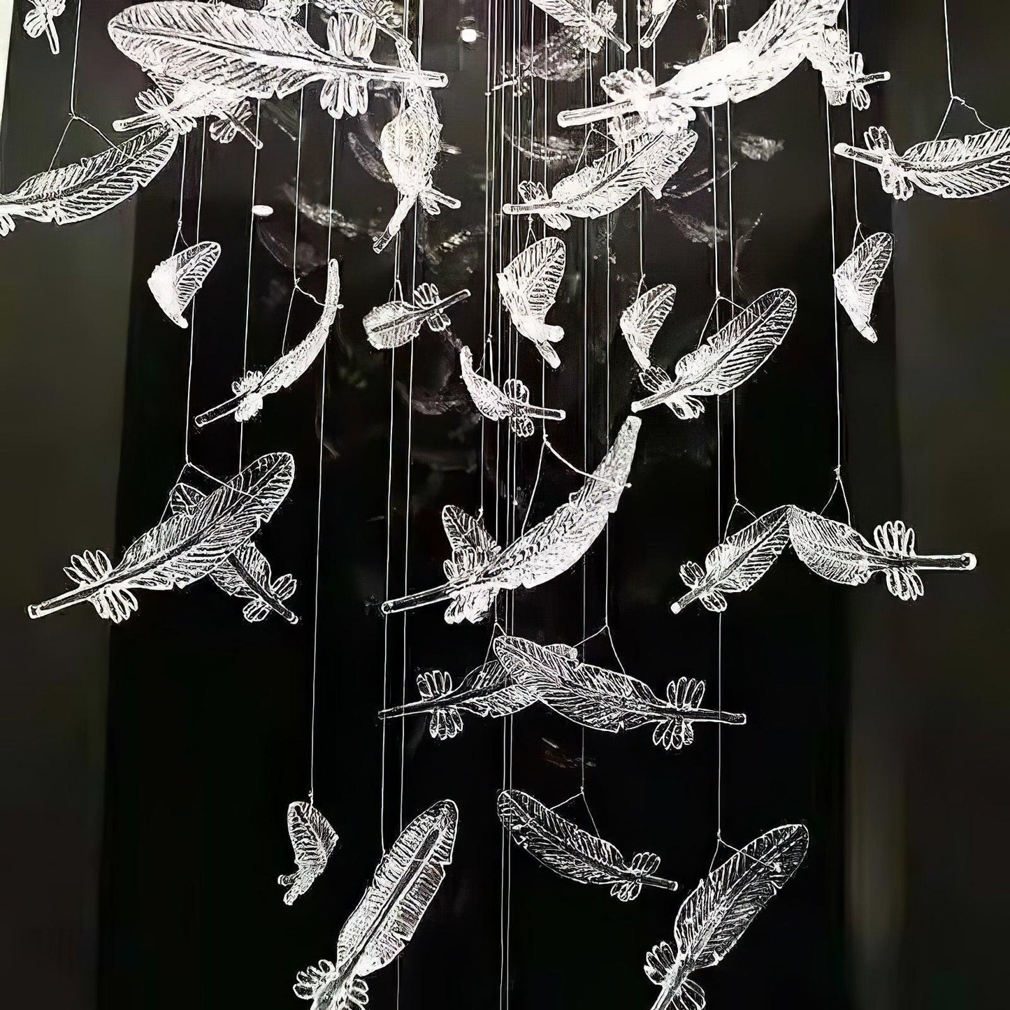 Elegant Glass Feathers Flying Chandelier with Adjustable Lighting and