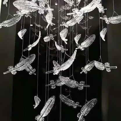 Elegant Glass Feathers Flying Chandelier with Adjustable Lighting and
