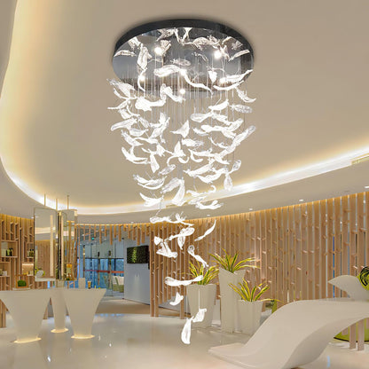 Elegant Glass Feathers Flying Chandelier with Adjustable Lighting and