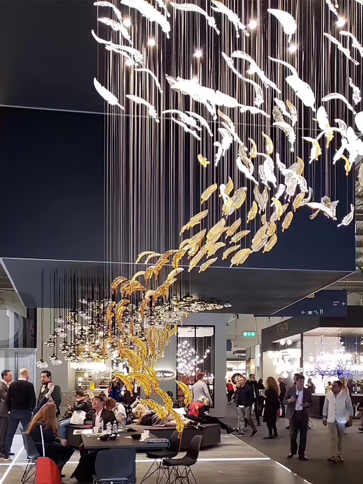 Elegant Glass Feathers Flying Chandelier with Adjustable Lighting and