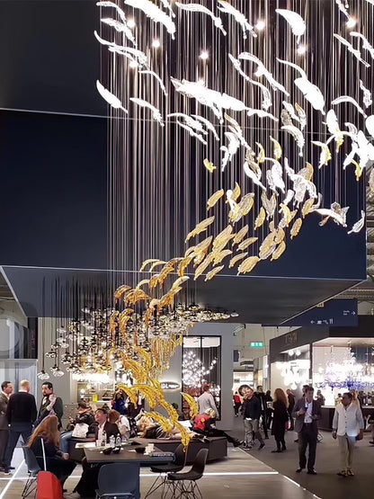 Elegant Glass Feathers Flying Chandelier with Adjustable Lighting and