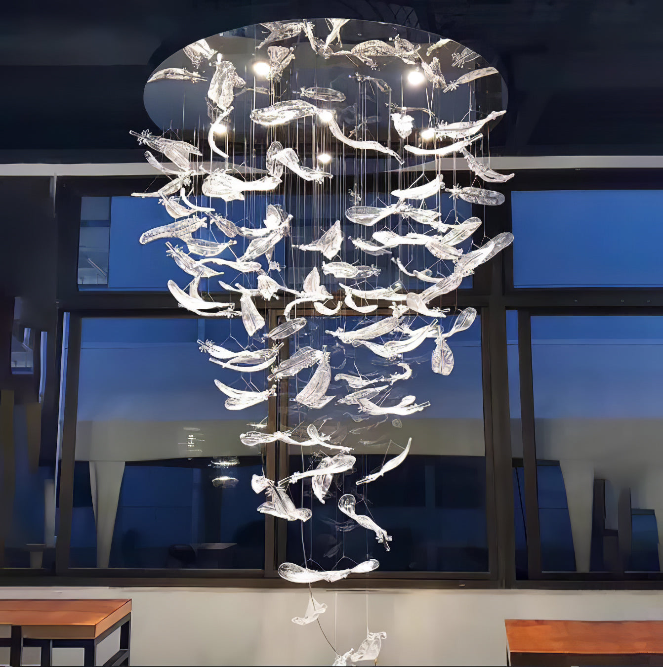 Elegant Glass Feathers Flying Chandelier with Adjustable Lighting and