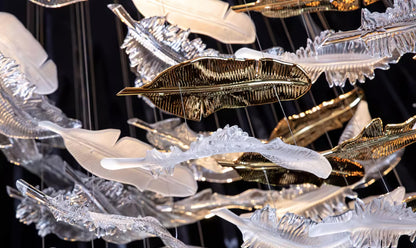 Elegant Glass Feathers Flying Chandelier with Adjustable Lighting and