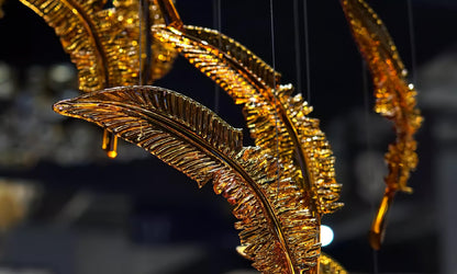 Elegant Glass Feathers Flying Chandelier with Adjustable Lighting and