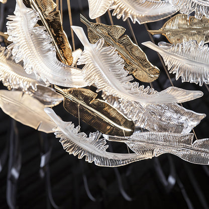 Elegant Glass Feathers Flying Chandelier with Adjustable Lighting and