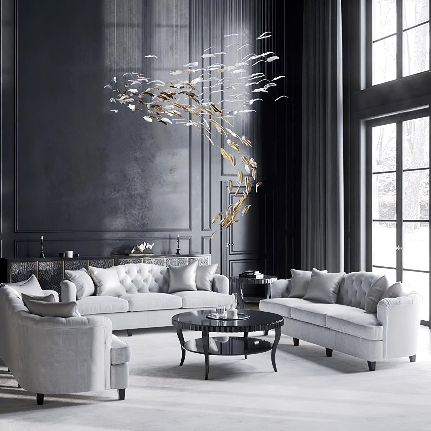 Elegant Glass Feathers Flying Chandelier with Adjustable Lighting and