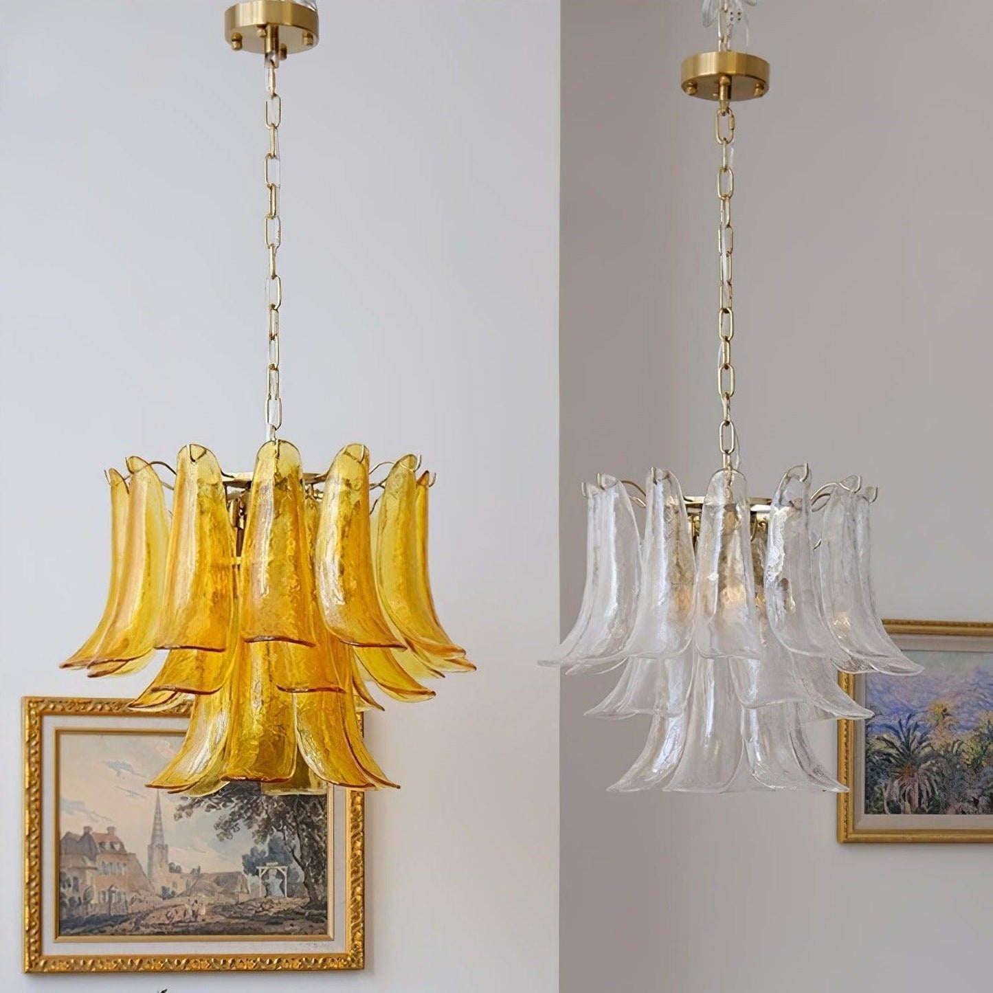 Elegant Glass Leaf Chandelier - Adjustable Height, Energy Efficient Li