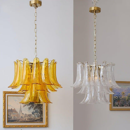 Elegant Glass Leaf Chandelier - Adjustable Height, Energy Efficient Li