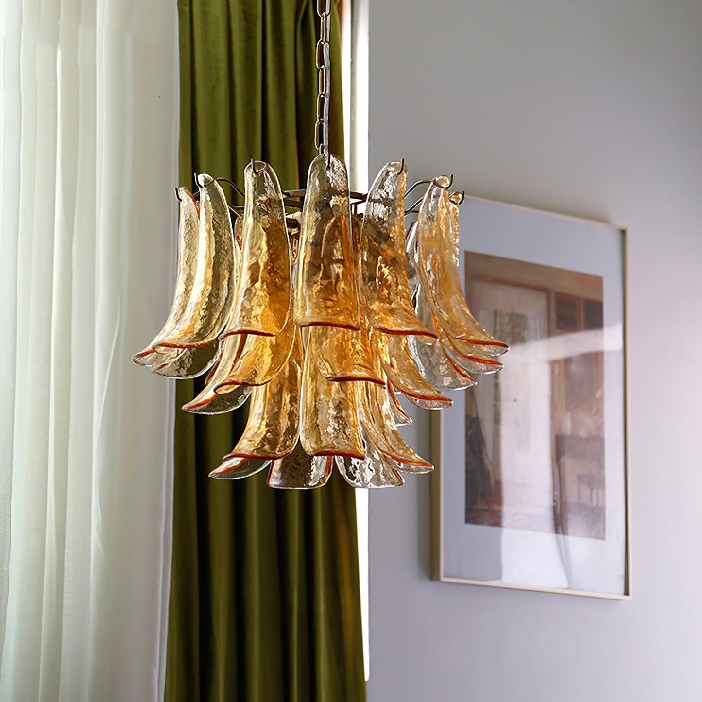 Elegant Glass Leaf Chandelier - Adjustable Height, Energy Efficient Li