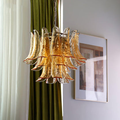 Elegant Glass Leaf Chandelier - Adjustable Height, Energy Efficient Li