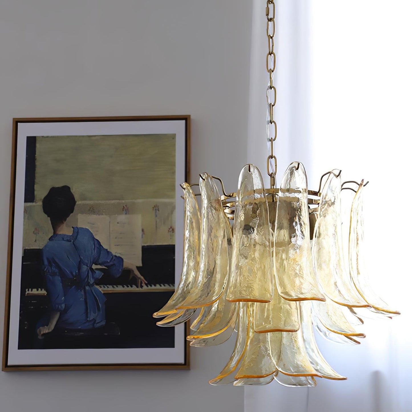 Elegant Glass Leaf Chandelier - Adjustable Height, Energy Efficient Li