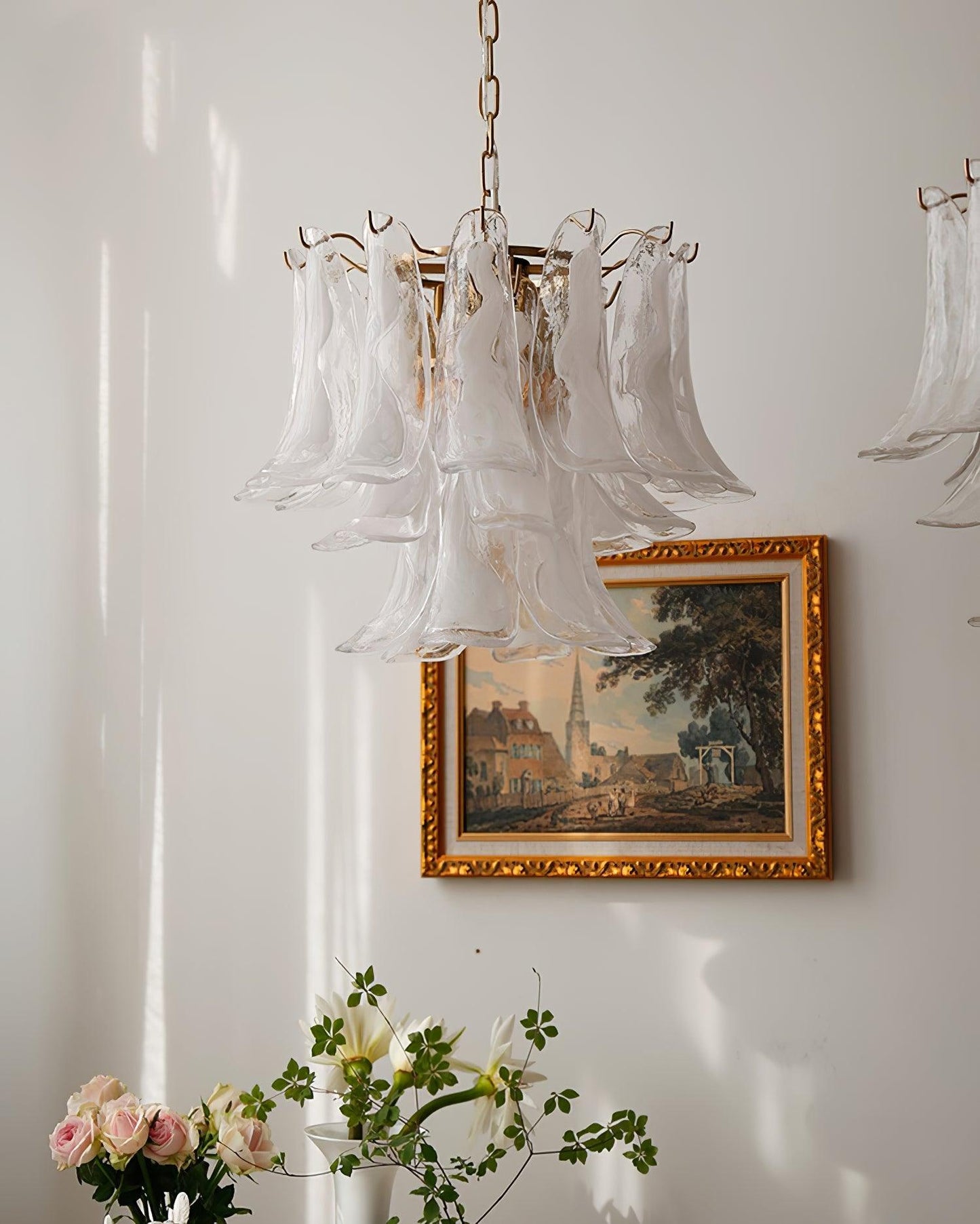 Elegant Glass Leaf Chandelier - Adjustable Height, Energy Efficient Li