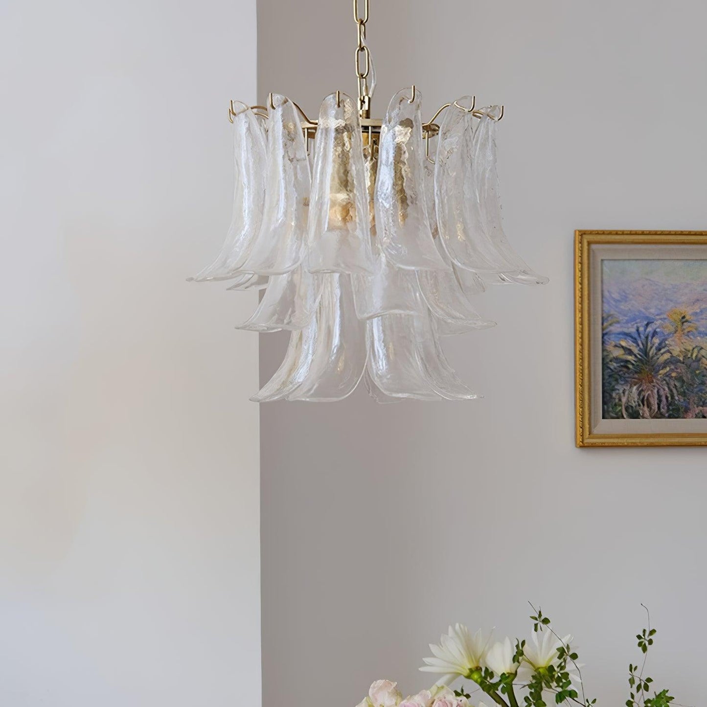 Elegant Glass Leaf Chandelier - Adjustable Height, Energy Efficient Li